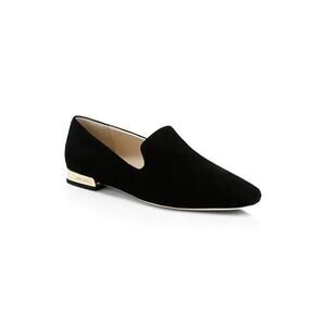 Jimmy Choo Jaida Black Suede Square Toe Smoking Slipper Flat Gold Heel 36 5.5